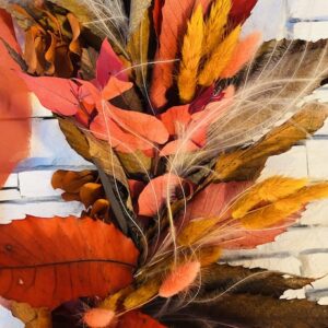 Couronne murale en eucalyptus stabilisé – Tons rouge, orange et brun (Ø 55 cm)