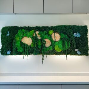 Tableau Végétal Stabilisé 90 x 30 cm – Mousse, Lichen & Amaranthe Éternels