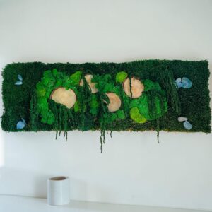 Tableau Végétal Stabilisé 90 x 30 cm – Mousse, Lichen & Amaranthe Éternels