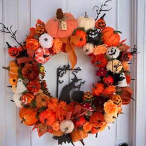 A.🎃 Couronne d’Halloween artisanale – Décoration automnale 50 cm 👻