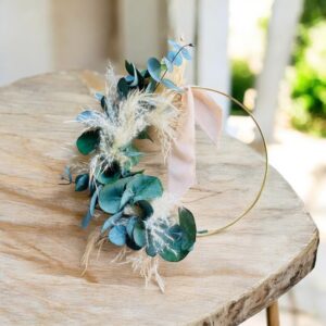 Demi-couronne éternelle en eucalyptus et pampa stabilisés – Ø 15 cm