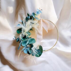 Demi-couronne éternelle en eucalyptus et pampa stabilisés – Ø 15 cm