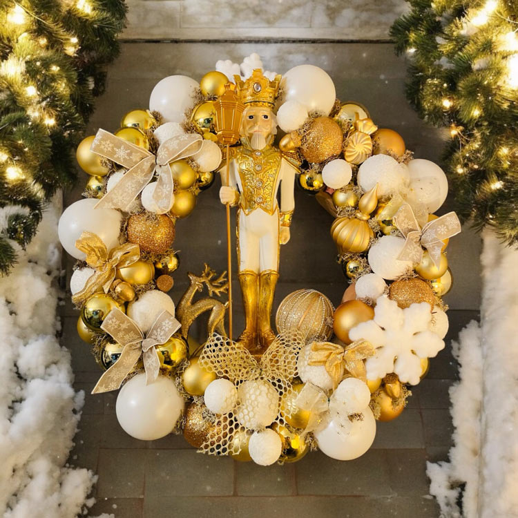 Casse-noisette Roi Bois 18 Cm - Déco Noël Argenté/bleu/blanc, Paillettes, Peint Main