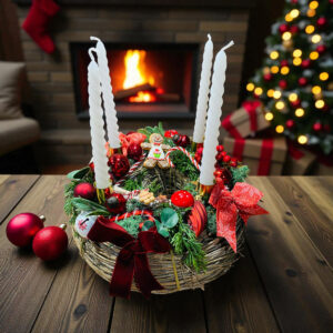 Couronne de l’Avent en Branchage Naturel – Décoration de Noël 30cm