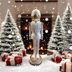 Casse-Noisette décoratif blanc et doré – 32 cm – Décoration de Noël
