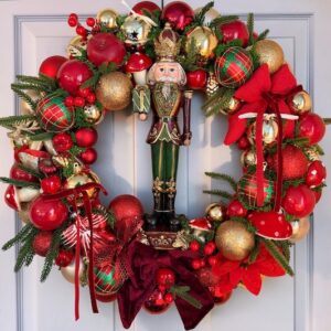 Couronne de Noël Casse-Noisette traditionnel rouge et dorée Ø 50 cm – Décoration de porte