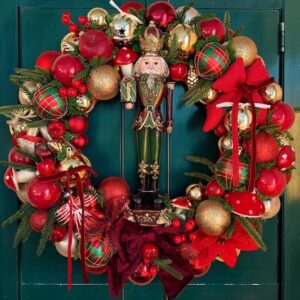 Couronne de Noël Casse-Noisette traditionnel rouge et dorée Ø 50 cm – Décoration de porte